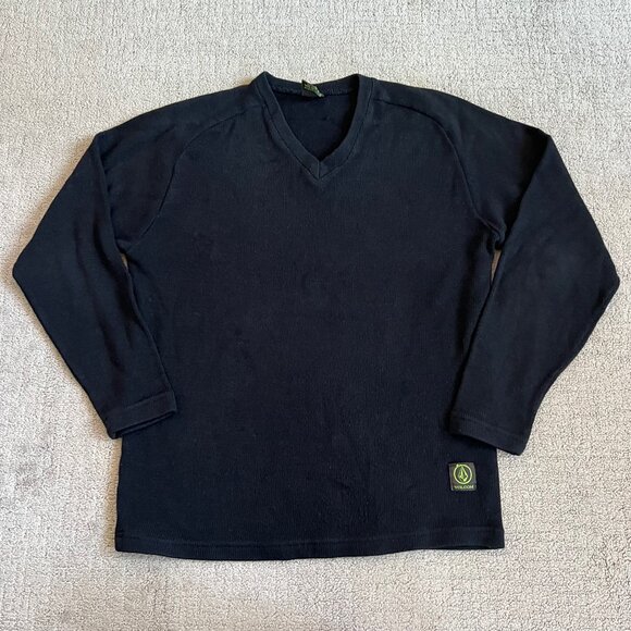 Vintage Volcom Men’s V Neck Sweater Sz M Black Cotton Made in USA Skate Surf - Picture 2 of 10
